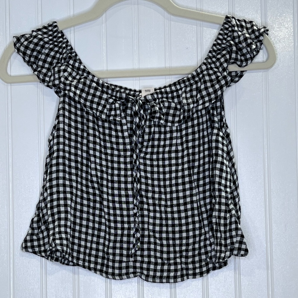 Billabong Plaid Checkered Off Shoulder Tank Small Black and White